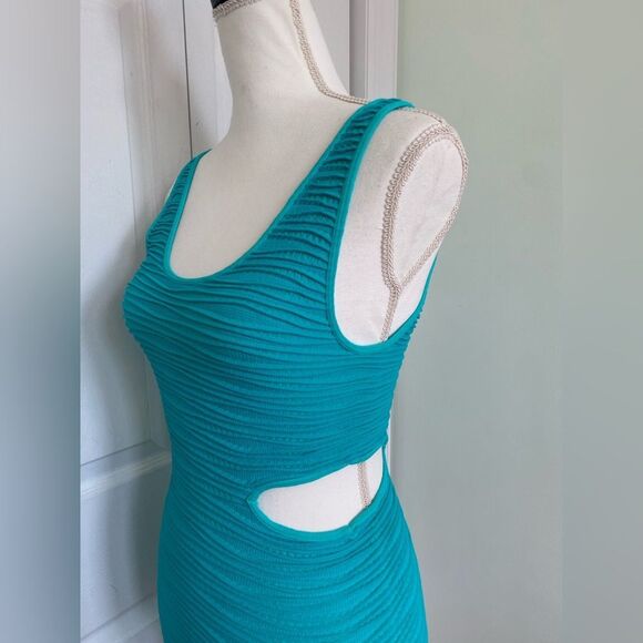 Y2K Bebe Turquoise Cutout Bodycon Dress - Picture 3 of 7